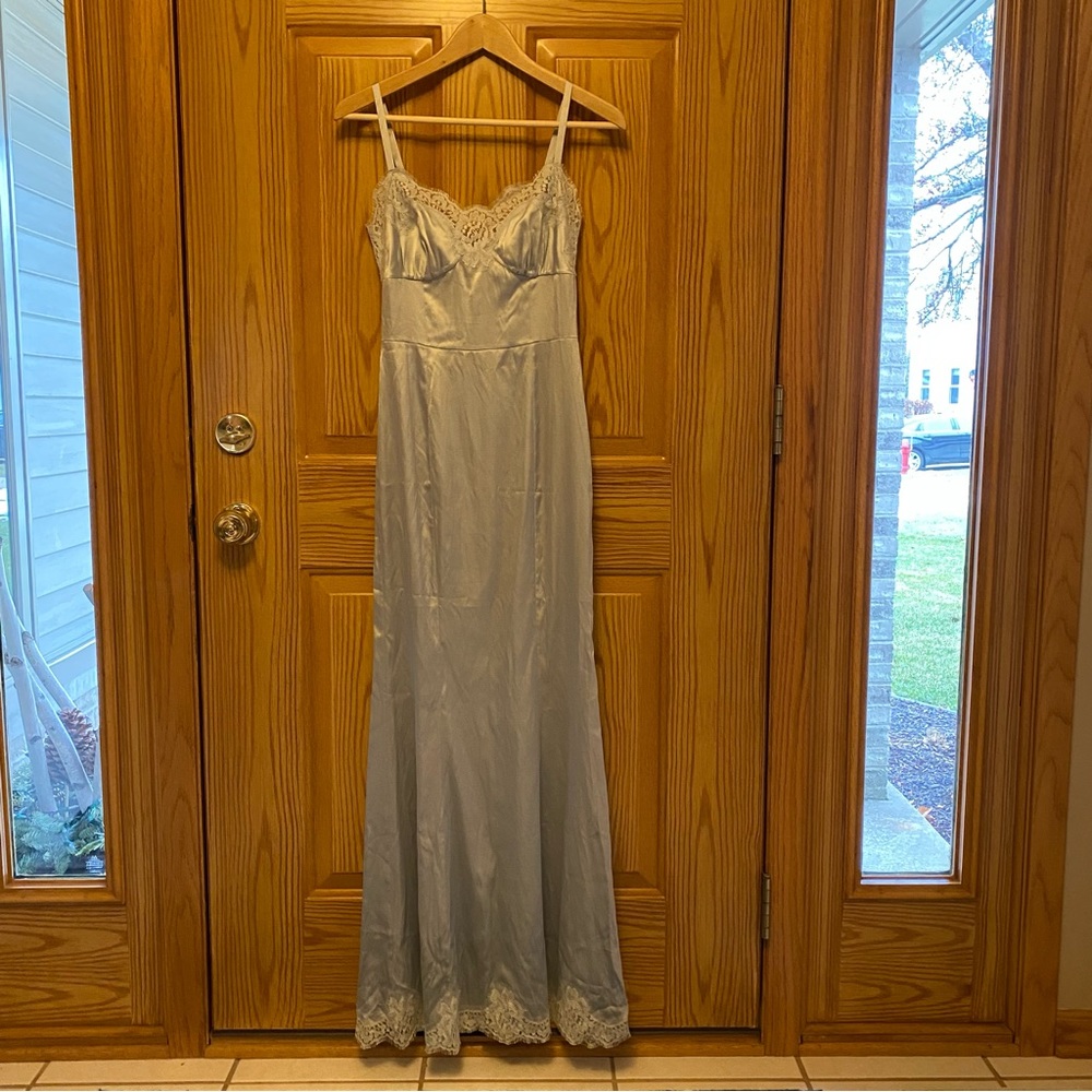 Silver Satin and Lace Slip Dress